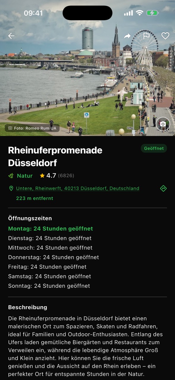 Detail-Ansicht einer Aktivität mit Fotos und Beschreibung