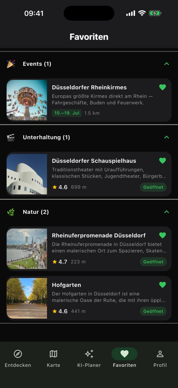 Favoriten-Liste mit gespeicherten Orten